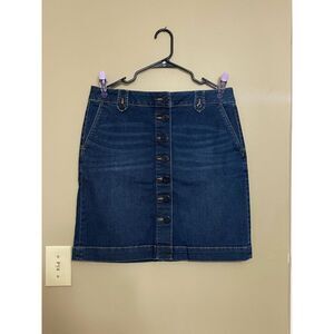 Talbots Womens Denim Navy Blue Jean Skirt Anchor Button Skirt Petite 12